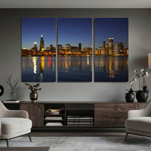 Chicago Wall Art Canvas Print - Chicago City Downtown Night