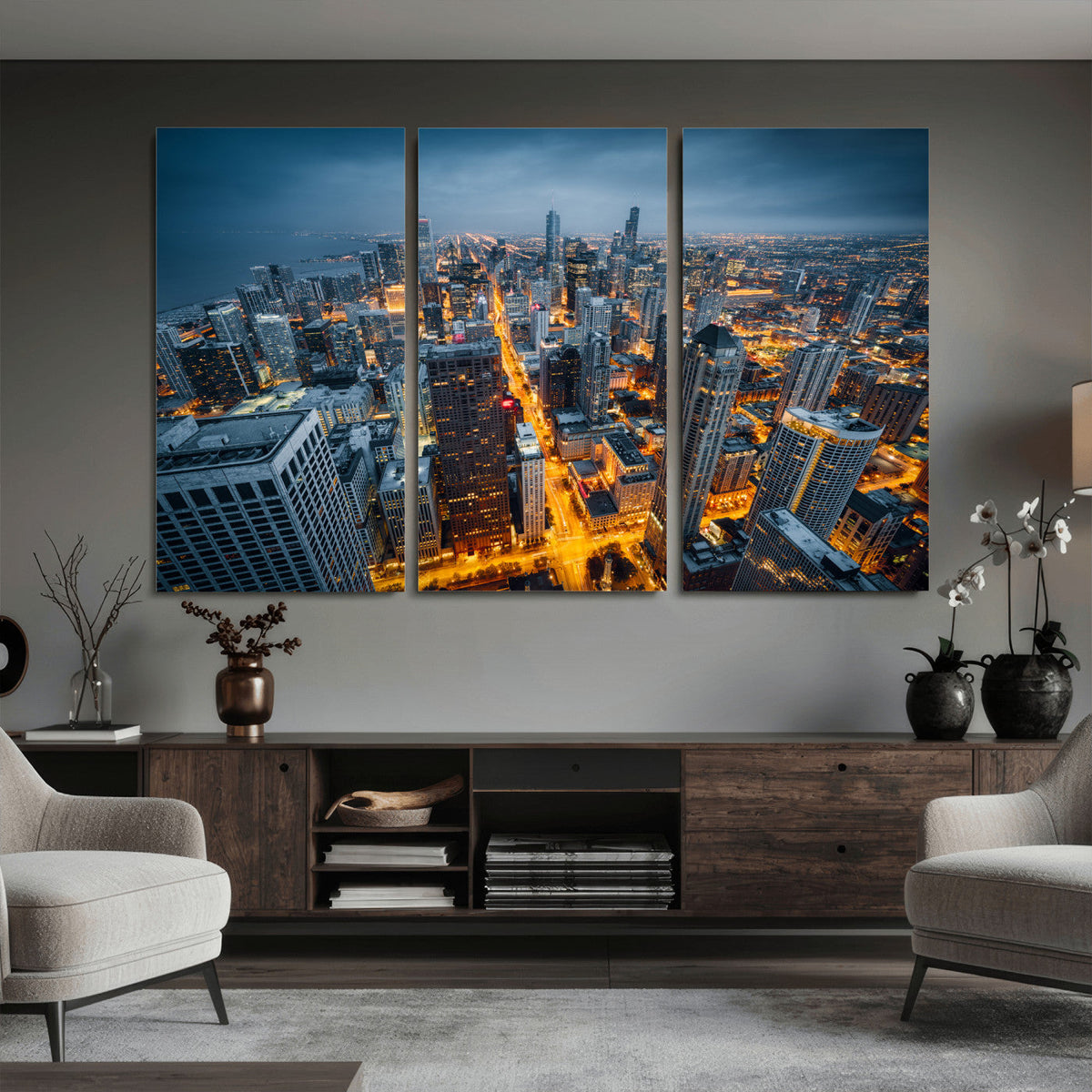 Chicago Wall Art Canvas Print - Chicago City Downtown Night