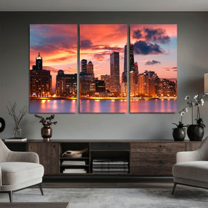 Chicago Wall Art Canvas Print - Chicago City Downtown Night