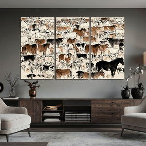 Farmhouse Animals Horse Longhorn Cow Wall Art Canvas Print -