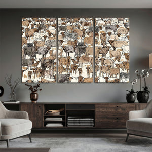 Abstract Longhorn Wall Art Canvas Print - Cow Animal Drawing