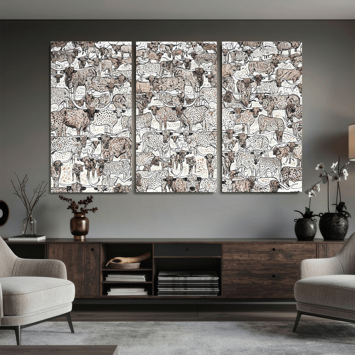 Abstract Texas Cow Wall Art Canvas Print - Farm Longhorn