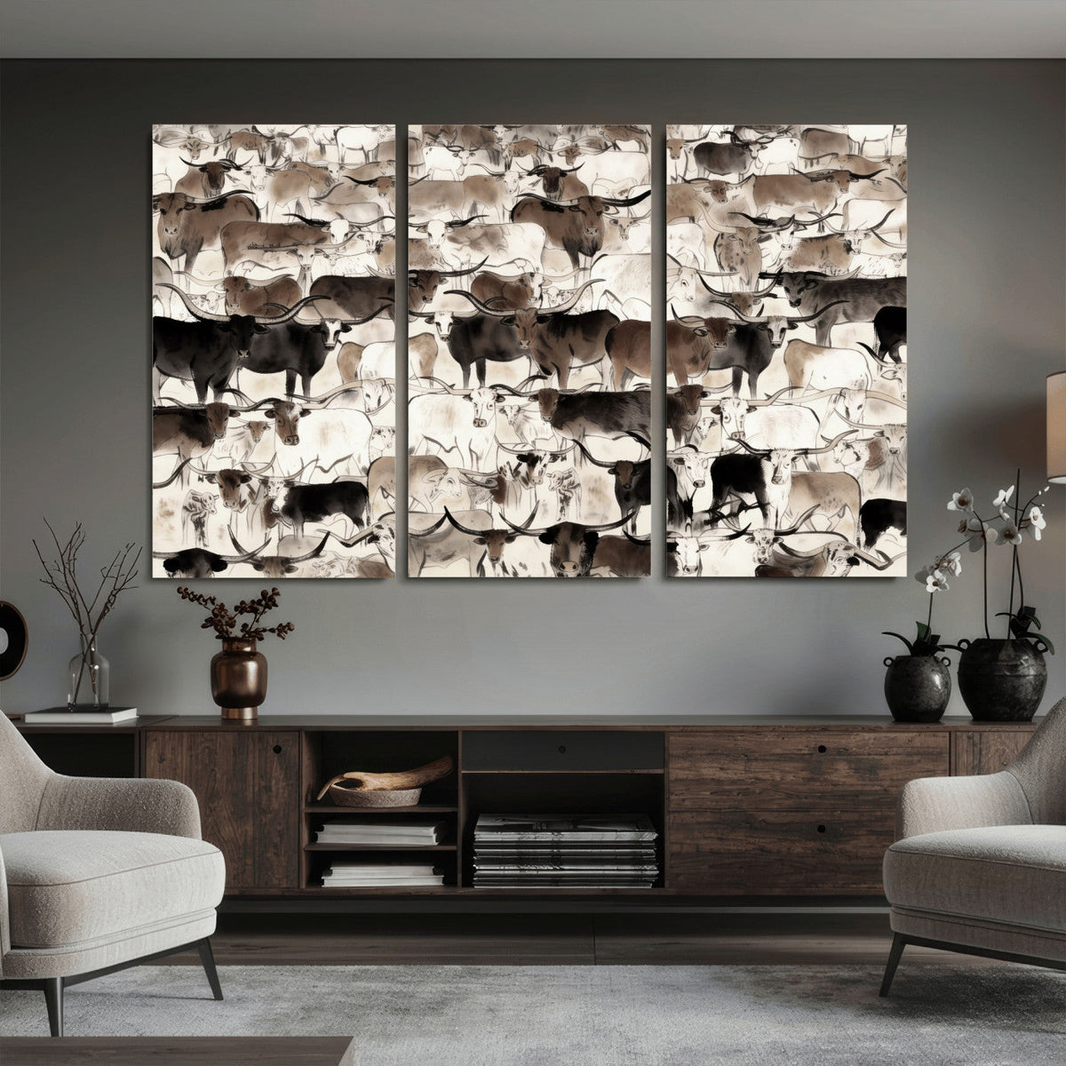 Abstract Texas Longhorn Print - Longhorn Herd Print for