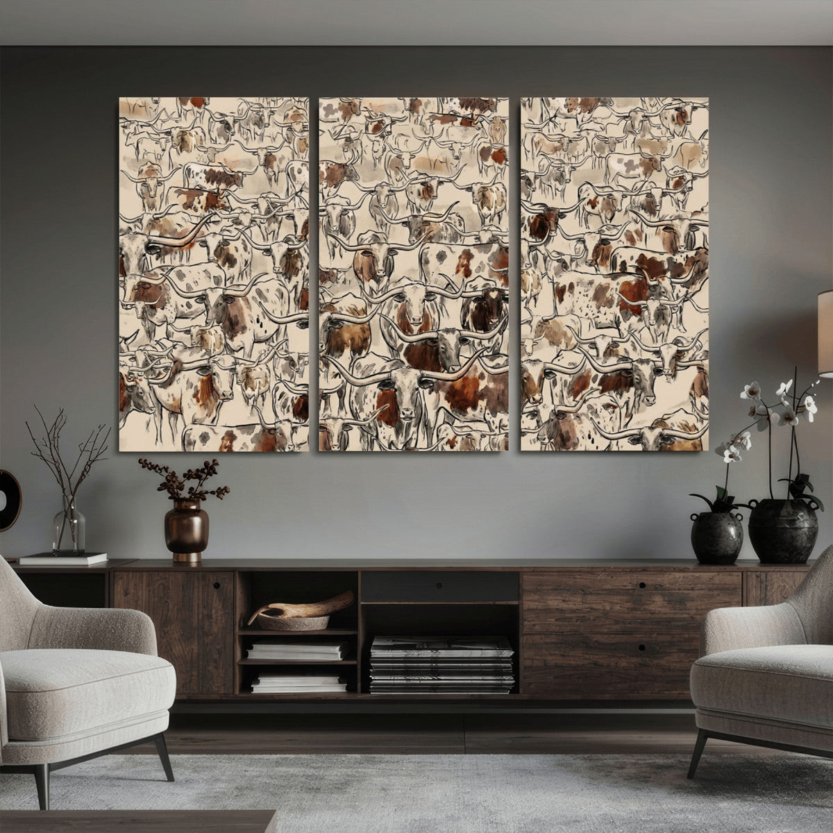 Abstract Longhorn Wall Art Canvas Print - Farm Animal