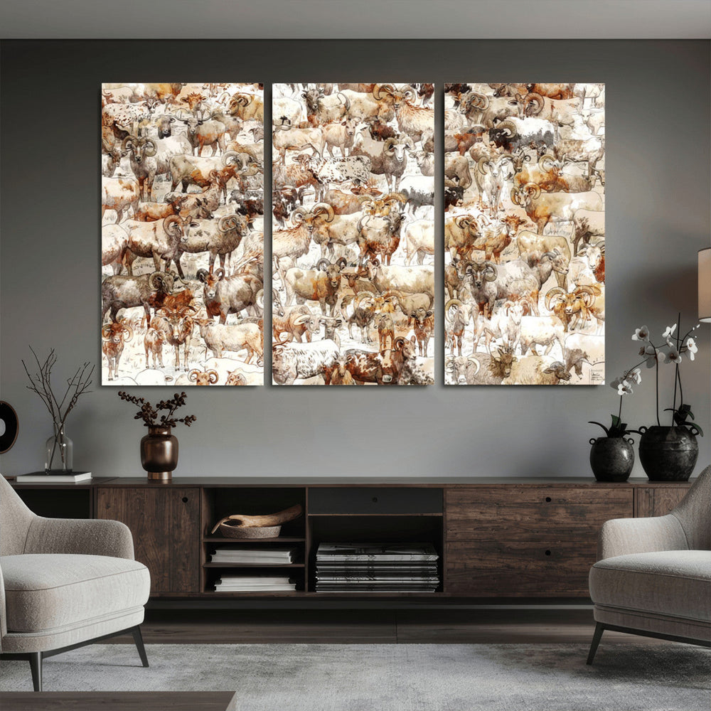 Farmhouse Bighorn Sheep Wall Art Canvas Print - Abstract