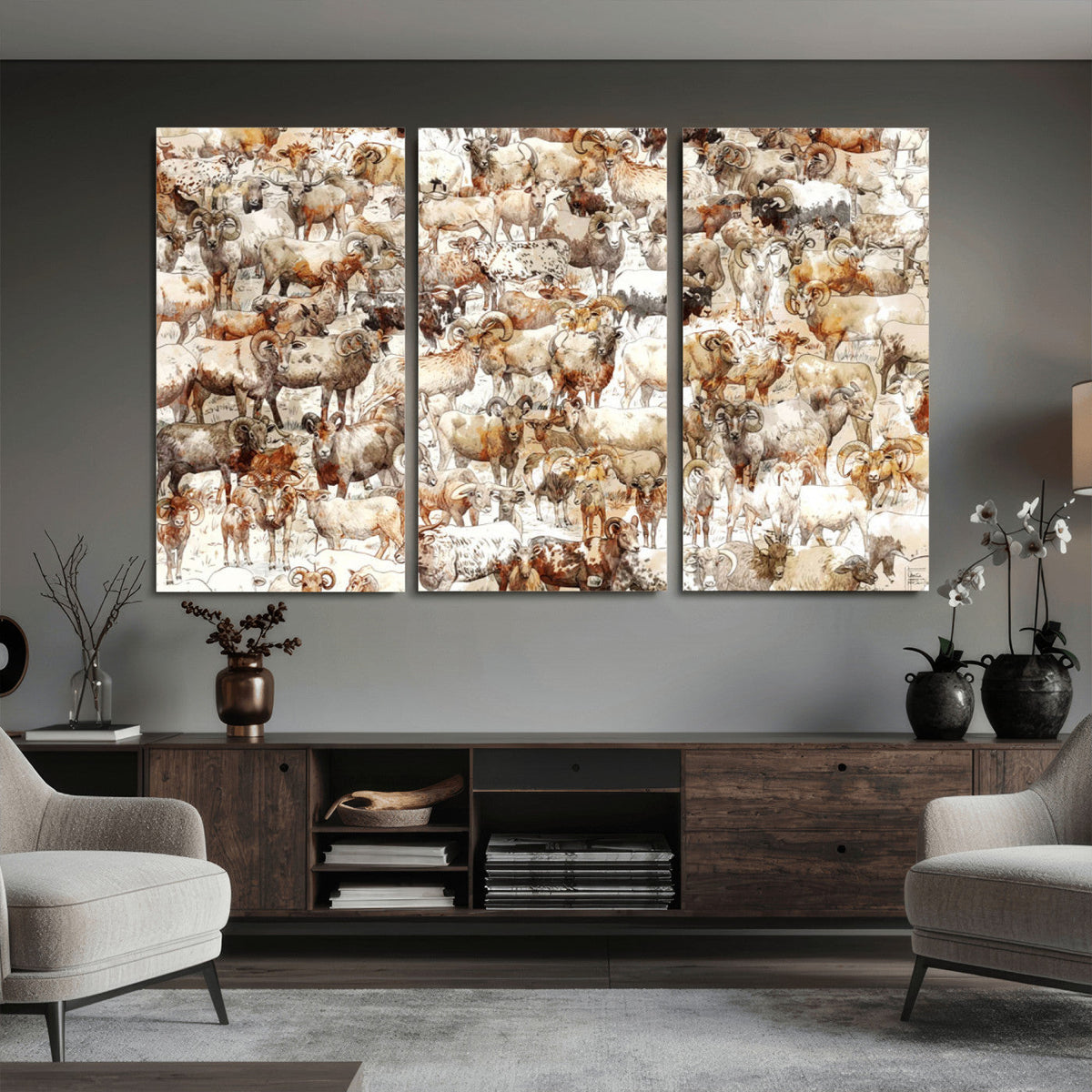 Farmhouse Bighorn Sheep Wall Art Canvas Print - Abstract