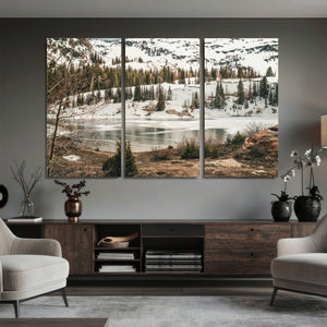 Snowy Mountain Landscape Wall Art Canvas Print, Alpine Pine