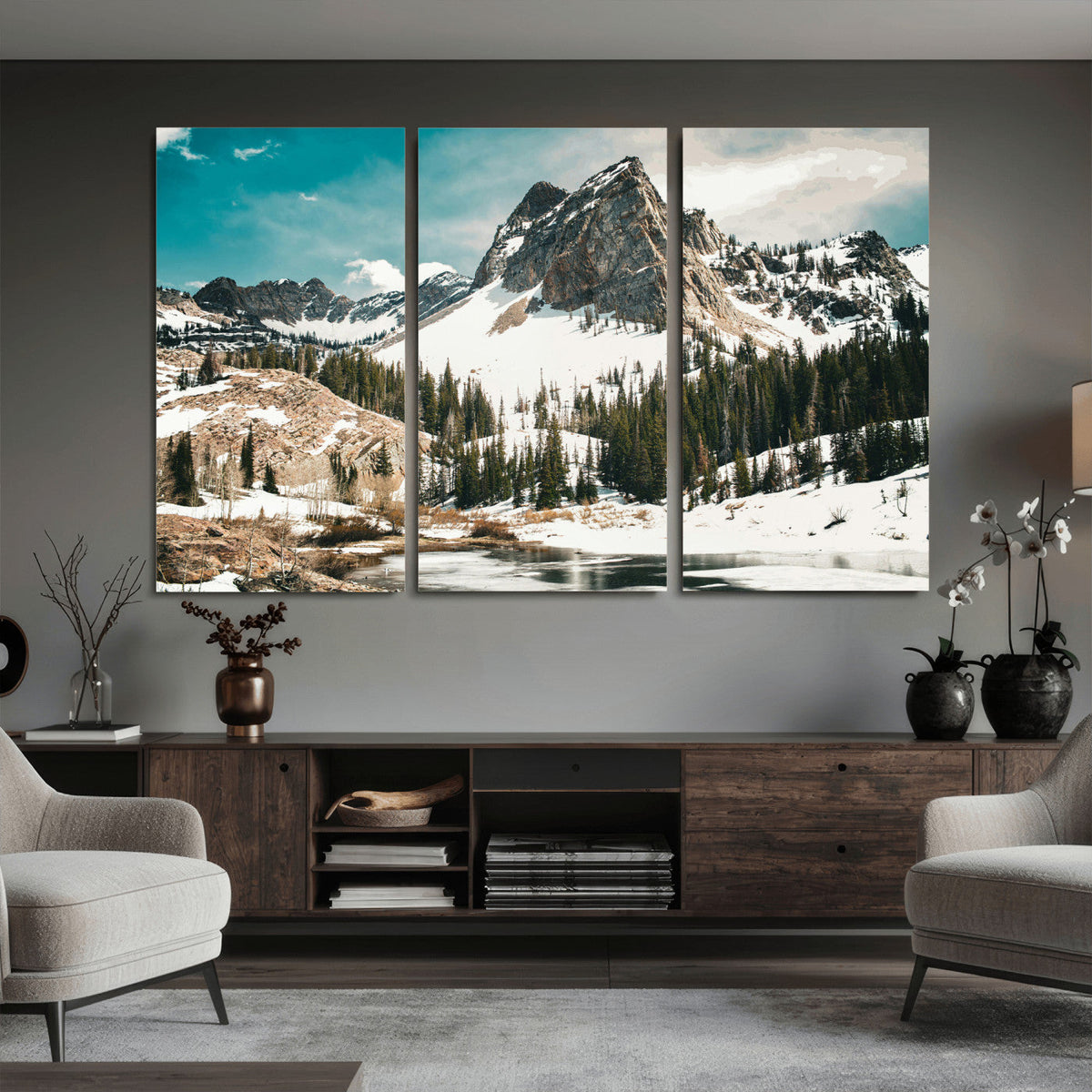 Snowy Mountain Wall Art Canvas Print, Alpine Pine Forest