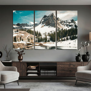 Snowy Mountain Wall Art Canvas Print, Alpine Pine Forest