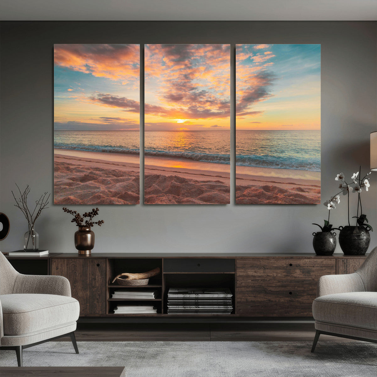 Sunset Beach Wall Art Canvas Print – Soft Coastal