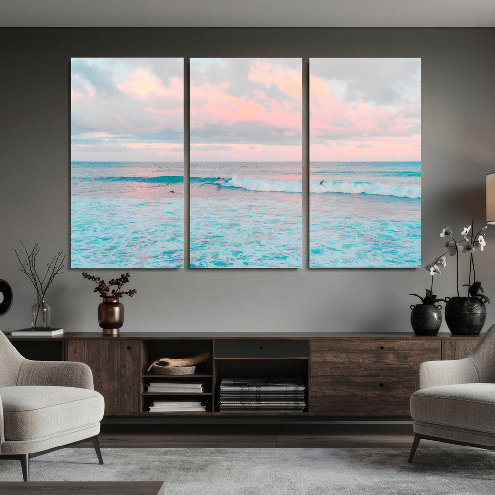Ocean Wave Wall Art Canvas Print, Pastel Surf Seascape