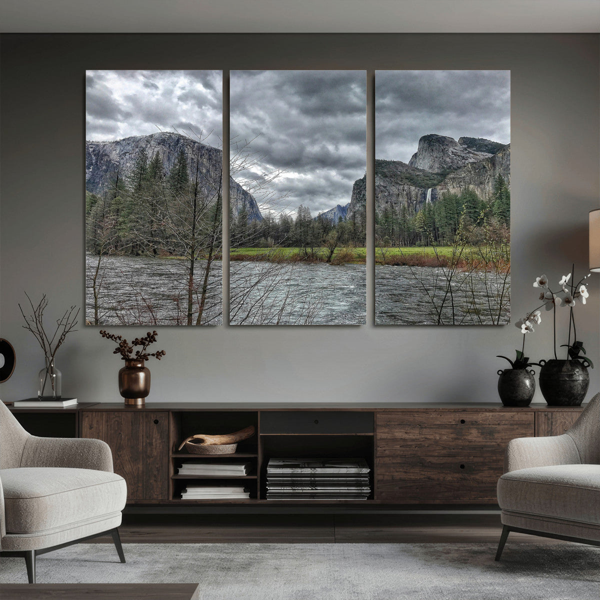 Yosemite Valley River Wall Art Canvas Print, Granite Cliffs