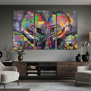 Graffiti Football Helmets Wall Art Canvas Print, Urban