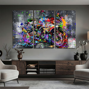 Graffiti Motorcycle Wall Art Canvas Print, Urban Street Art