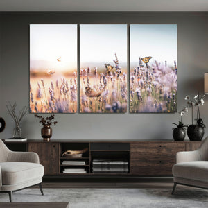 Lavender Field Wall Art Canvas Print, Butterfly Floral