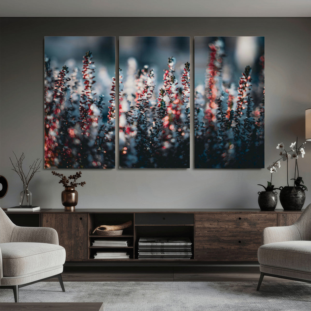 Winter Heather Wall Art Canvas Print, Frosted Floral Nature