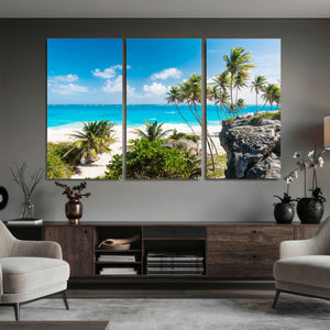 Tropical Beach Wall Art Canvas Print, Palm Tree Ocean