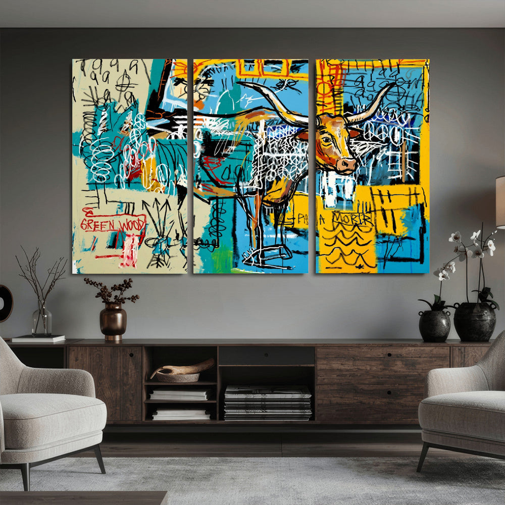 Basquiat Style Bird Bull Graffiti Wall Art Canvas Print,
