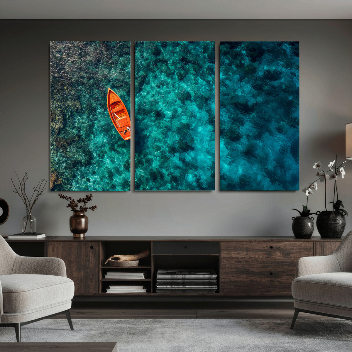 Turquoise Ocean Boat Wall Art Canvas Print