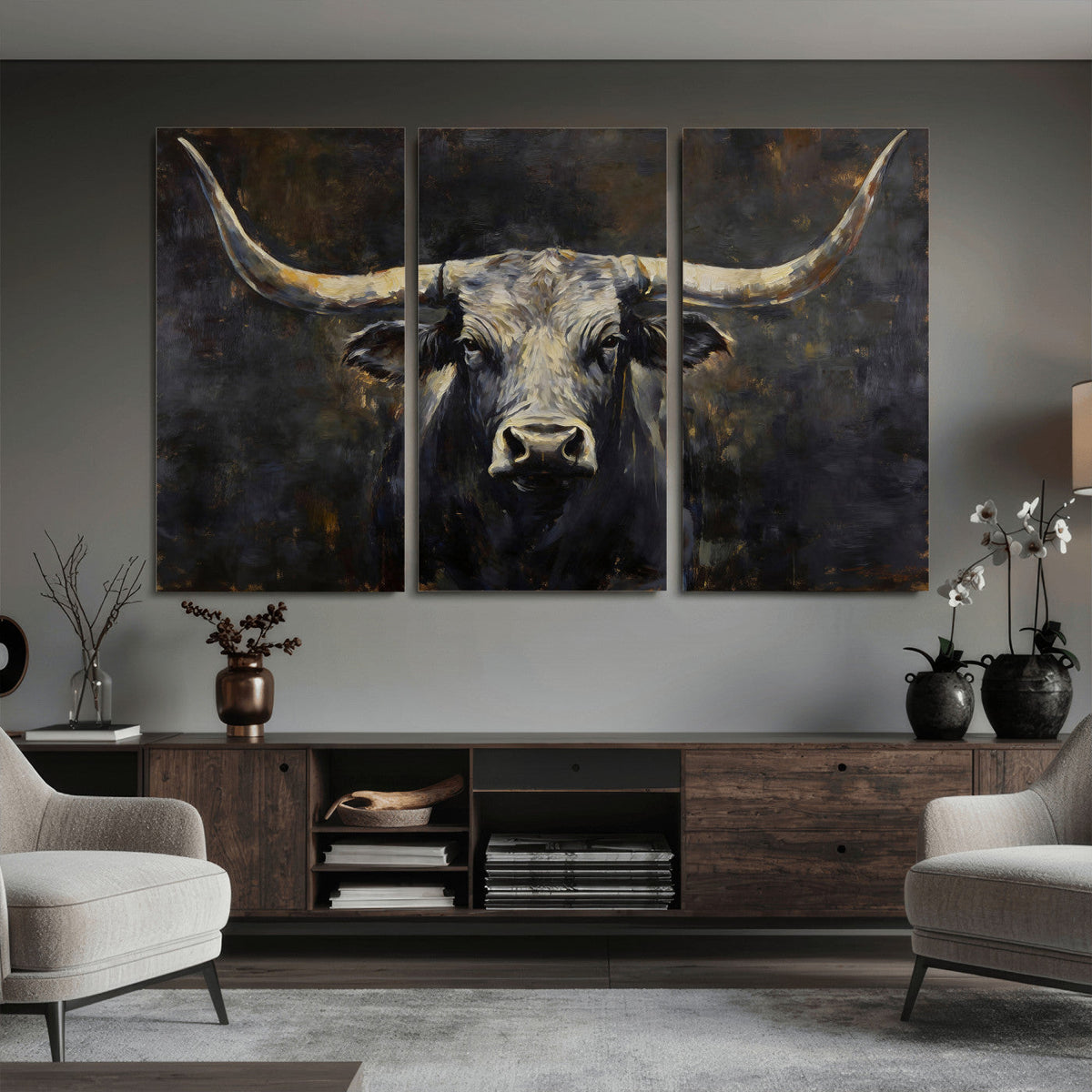 Rustic Longhorn Bull Wall Art Canvas Print – Vintage Western