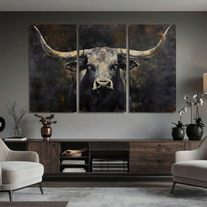 Rustic Longhorn Bull Wall Art Canvas Print – Vintage Western