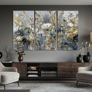 Abstract Floral Wall Art Canvas Print – Gold and Blue