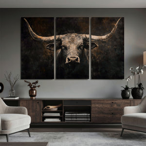 Vintage Longhorn Bull Wall Art Canvas Print – Rustic Western