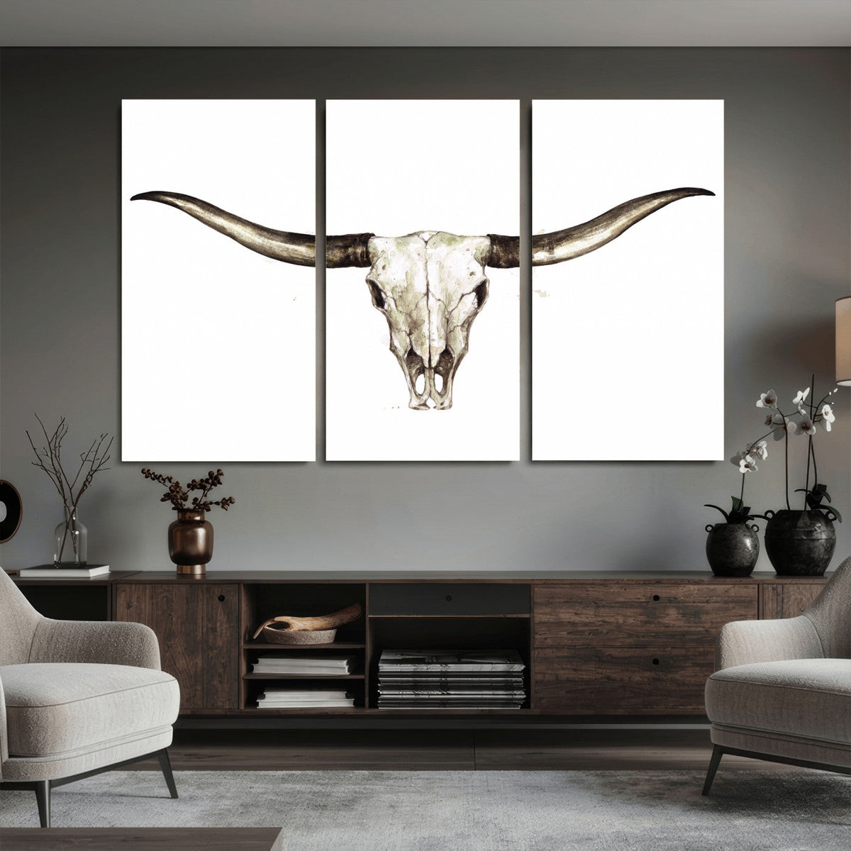 Longhorn Skull Wall Art Canvas Print – Rustic Western