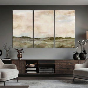 Muted Watercolor Hill Landscape Print — Beige Taupe Cloudy