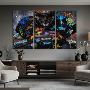 Graffiti American Football Player Street Art Wall Art Canvas