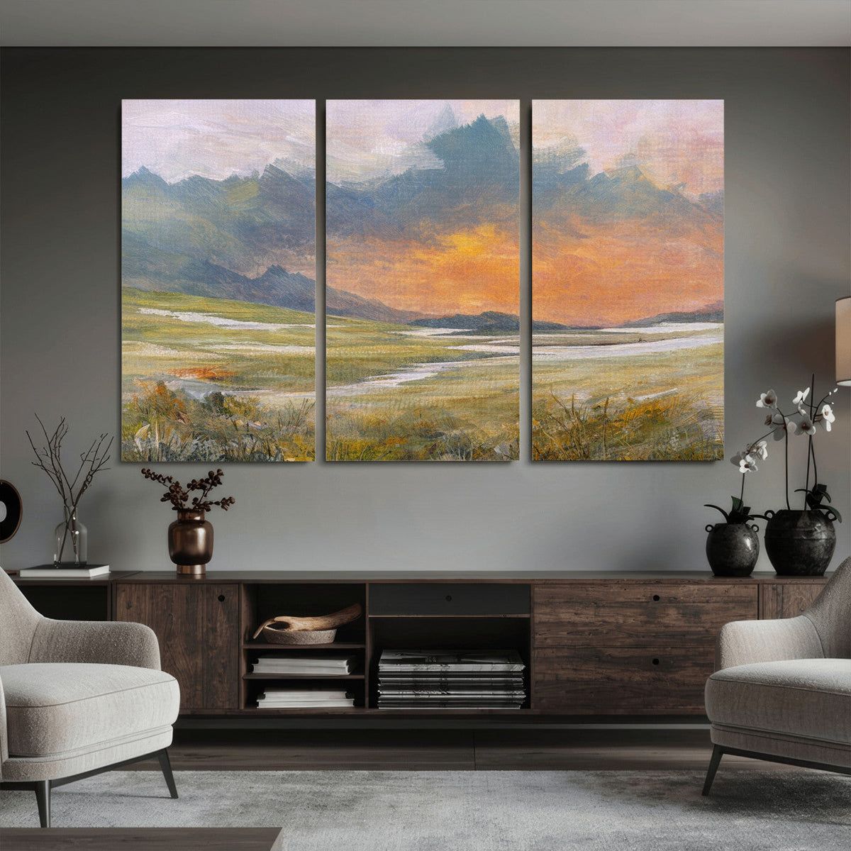 Mountain Sunset Wall Art Canvas Print Vintage Landscape