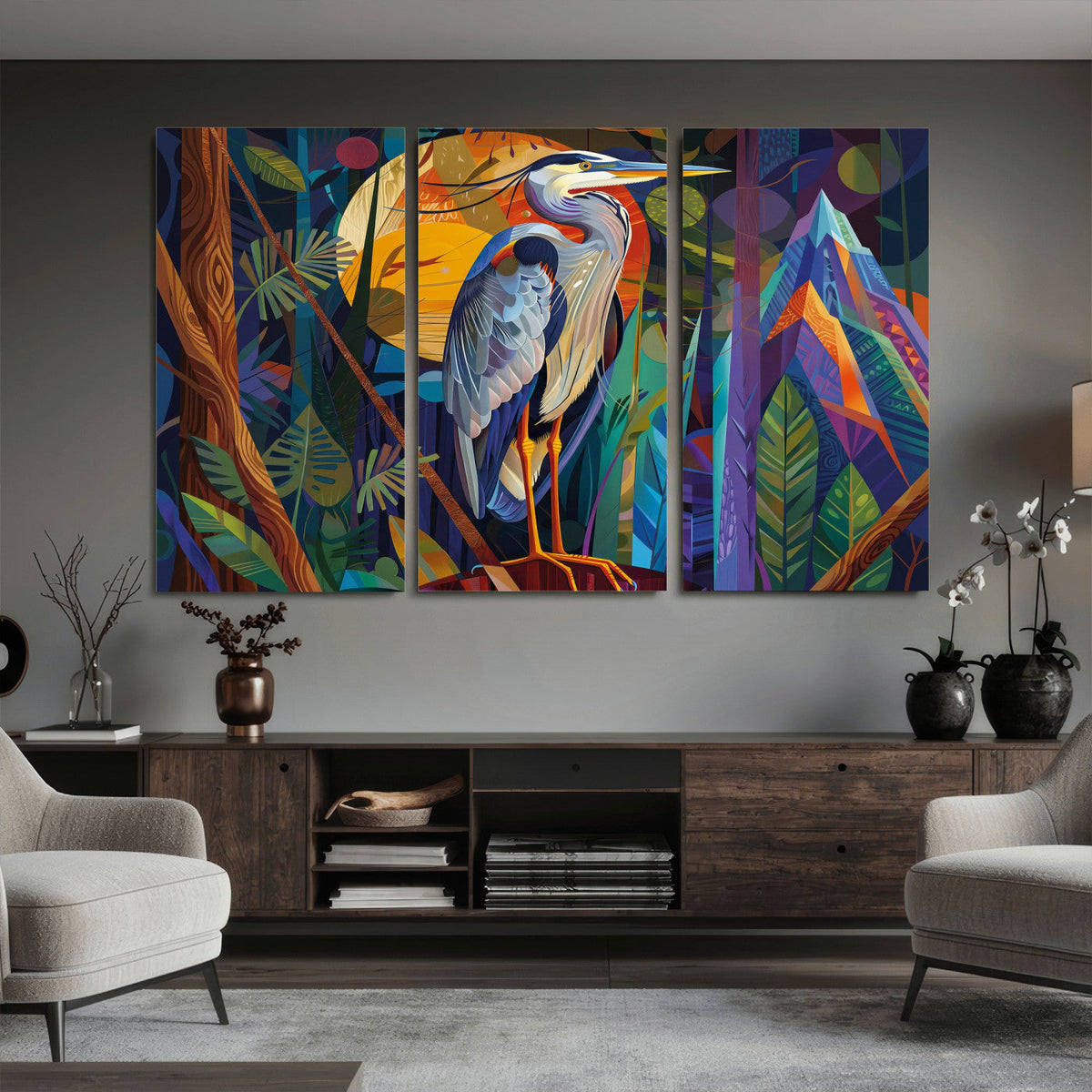 Colorful Heron Wall Art Canvas Print Tropical Bird Abstract