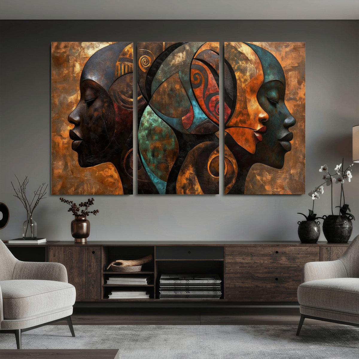 Abstract Afro American Women Wall Art Canvas Print