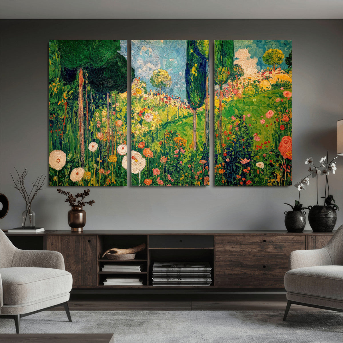 Gustav Klimt Boho Mountain Landscape Large Wall Art,