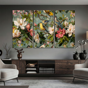 Vintage Birds and Flowers Wide Wall Art: Extra Large
