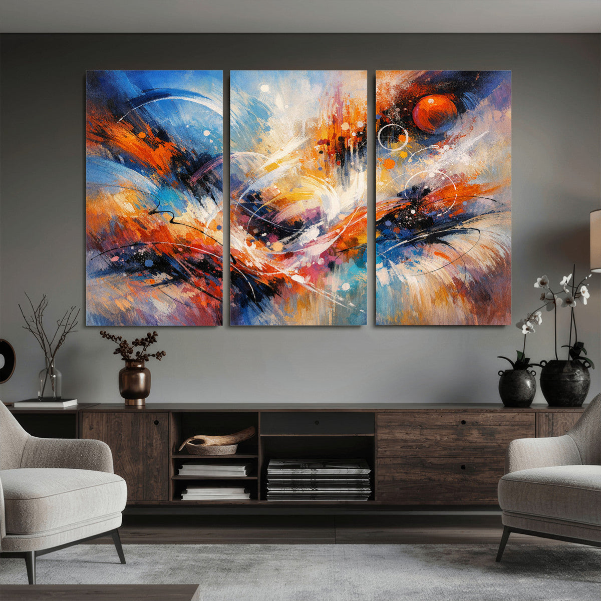 Lyrical Abstraction Wall Art Canvas Print, Orange Blue