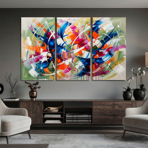 Geometric Abstract Wall Art Canvas Print, Orange Blue