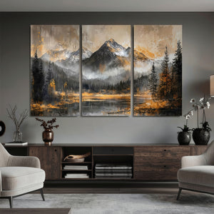 Mountain Lake Canvas Wall Art — Rustic Forest Landscape