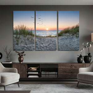 Sandy Dune Path Sunset Canvas Wall Art — Seagulls Beach