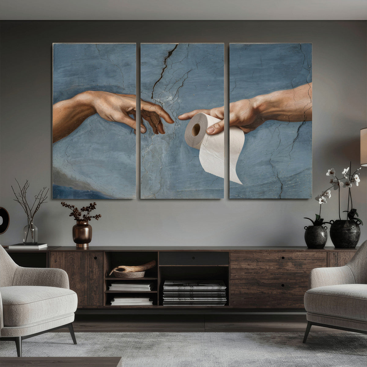 Funny Bathroom Canvas Wall Art, Michelangelo Creation of