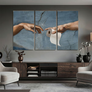 Funny Bathroom Canvas Wall Art, Michelangelo Creation of