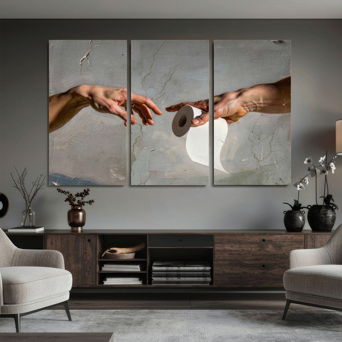 Funny Bathroom Wall Art Canvas, Creation of Toilet Paper