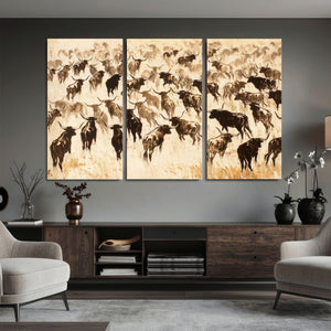Texas Longhorn Sepia Canvas Wall Art, Western Cattle