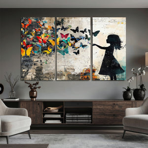 Banksy Butterfly Girl Wall Art Canvas Print, Framed Street