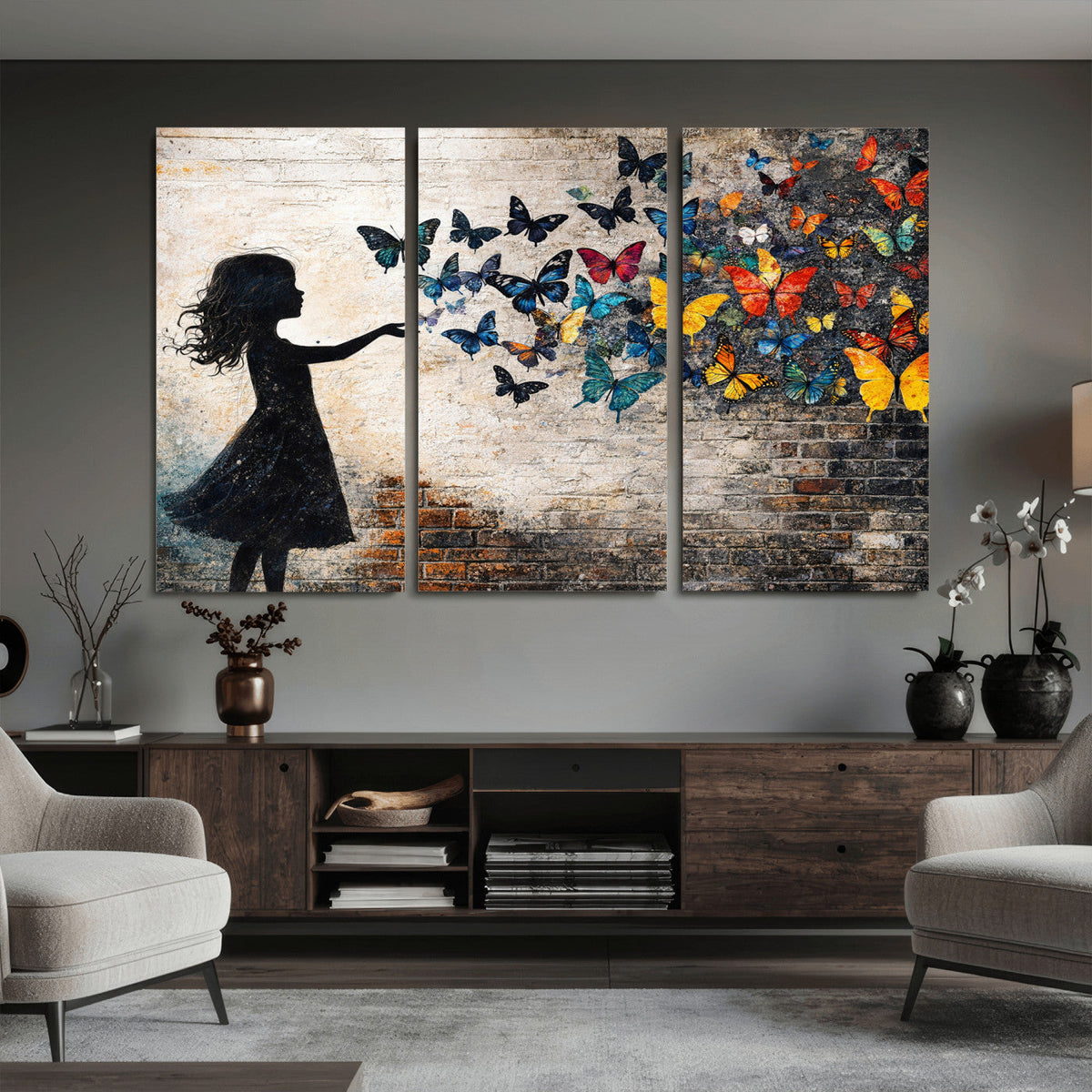 Banksy Butterfly Girl Wall Art Canvas Print, Framed Street