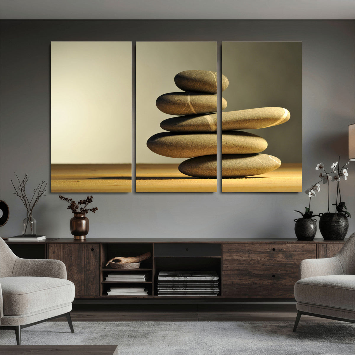 Zen Stone Wall Art Canvas Print, Balanced Rock Stack Framed