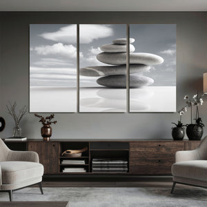 Zen Stone Wall Art Canvas Print, Balanced Rock Stack Framed