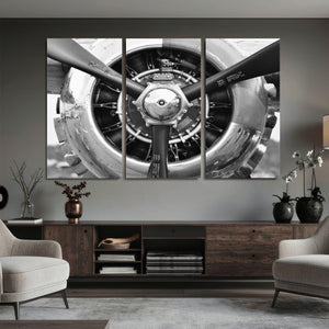 Vintage Propeller Plane Wall Art Canvas Print, Black and