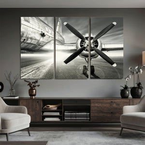 Vintage Airplane Wall Art Canvas Print, Black and White
