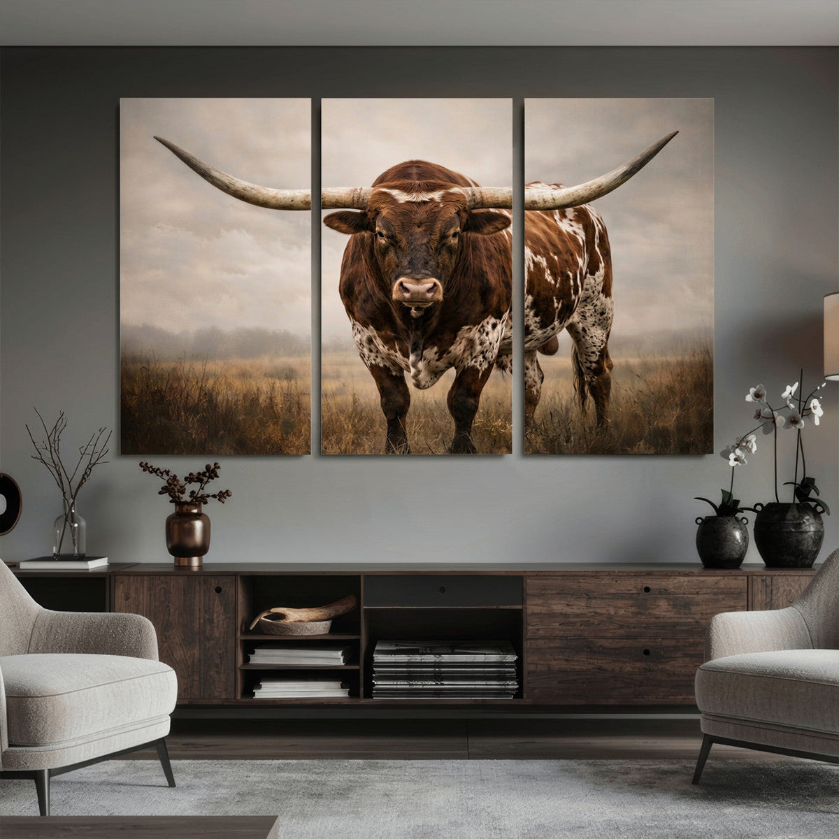 Texas Longhorn Canvas Wall Art Western Bull Desert Moody